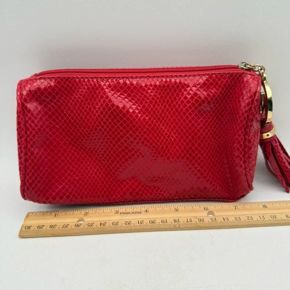 Michael Kors Red Snakeskin Estée Lauder Cosmetic Case MK Pull Limited Edition - Picture 8 of 10